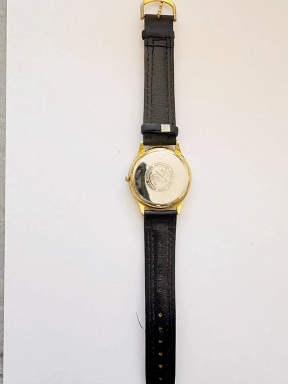 Vintage Nike Gold Tone Watch Black Leather Roman Numeral 34mm